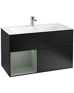 Villeroy und Boch Finion Waschtischunterschrank G030GMPD 99,6x59,1cm, Wandbeleuchtung, Regal links Olive Matt Lacquer, Black matt lacquer